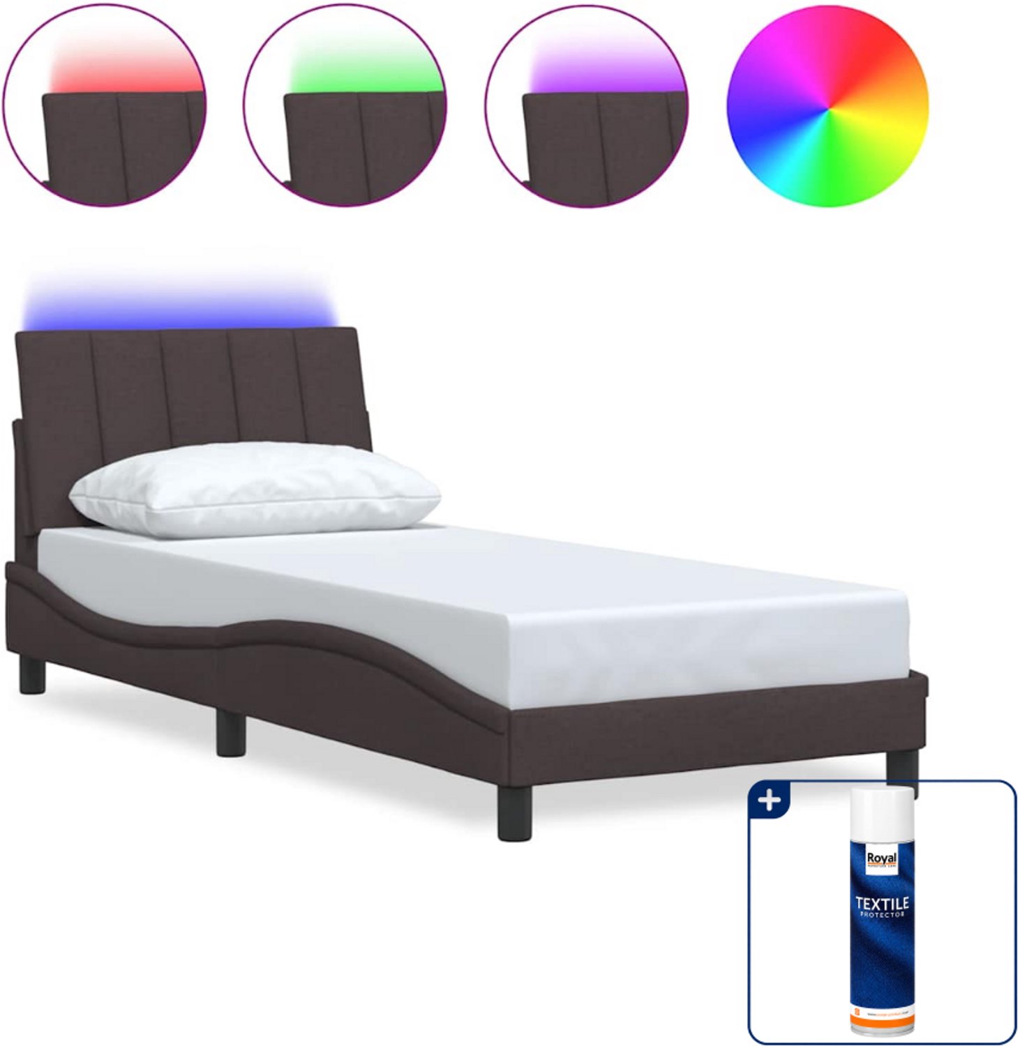 vidaXL Bedframe Hanko - 90 x 200 cm - donkerbruin - Inclusief textielbeschermer 500 ml Grijs