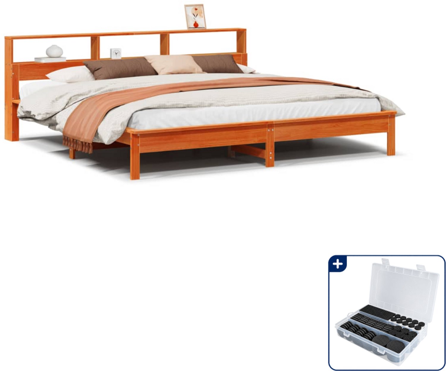 vidaXL bedframe - Kingsize - 180 x 200 cm - wasbruin - Inclusief antikrasvilt 177-delig Crème