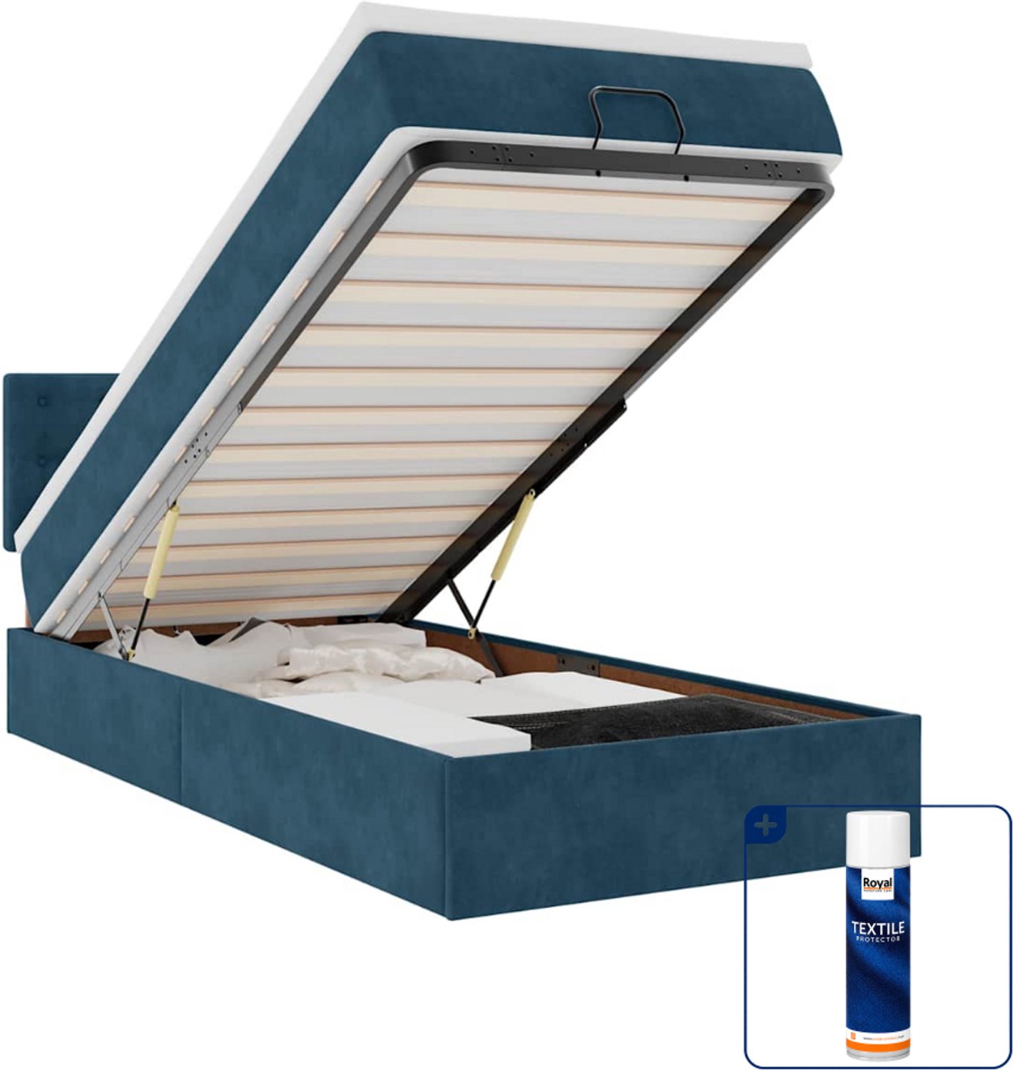 vidaXL bed met matras en LED - 80 x 200 cm - fluweel - donkerblauw - Inclusief textielbeschermer 500 ml Grijs