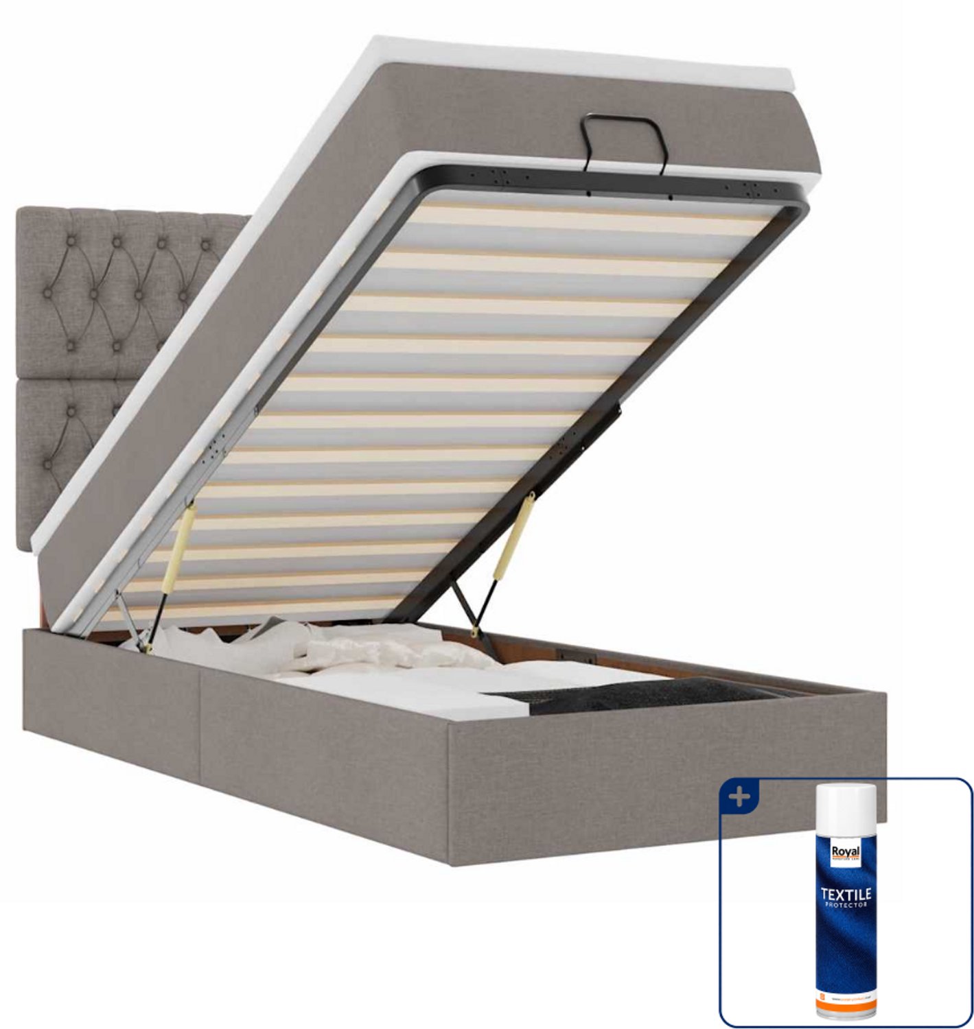 vidaXL ottoman bed met matras - 90 x 190 cm - stof - taupe - Inclusief textielbeschermer 500 ml Blauw