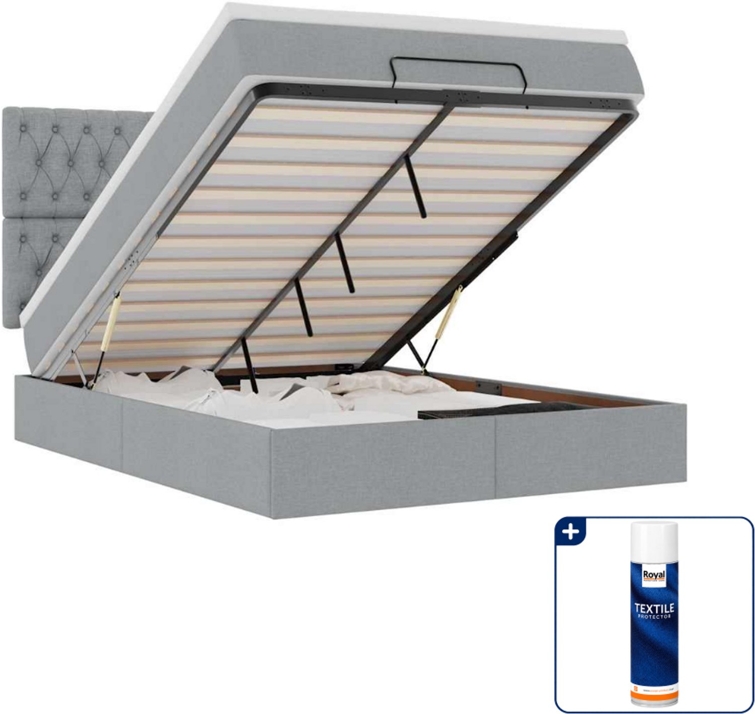 vidaXL ottoman bed met matras - Small double - 140x200 cm - lichtgrijs - Inclusief textielbeschermer 500 ml