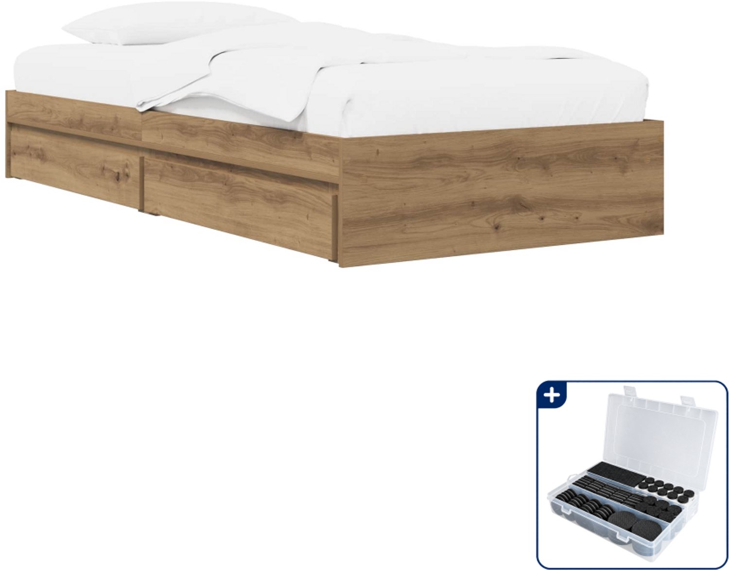 vidaXL bedframe met opslag - 80 x 200 cm - bewerkt hout - artisanaal eiken - Inclusief antikrasvilt 177-delig Bruin