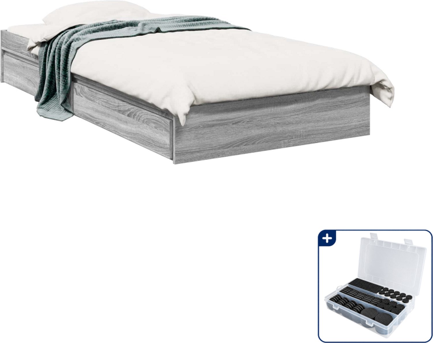 vidaXL bedframe met opslag - 80 x 200 cm - bewerkt hout - grijs sonoma - Inclusief antikrasvilt 177-delig