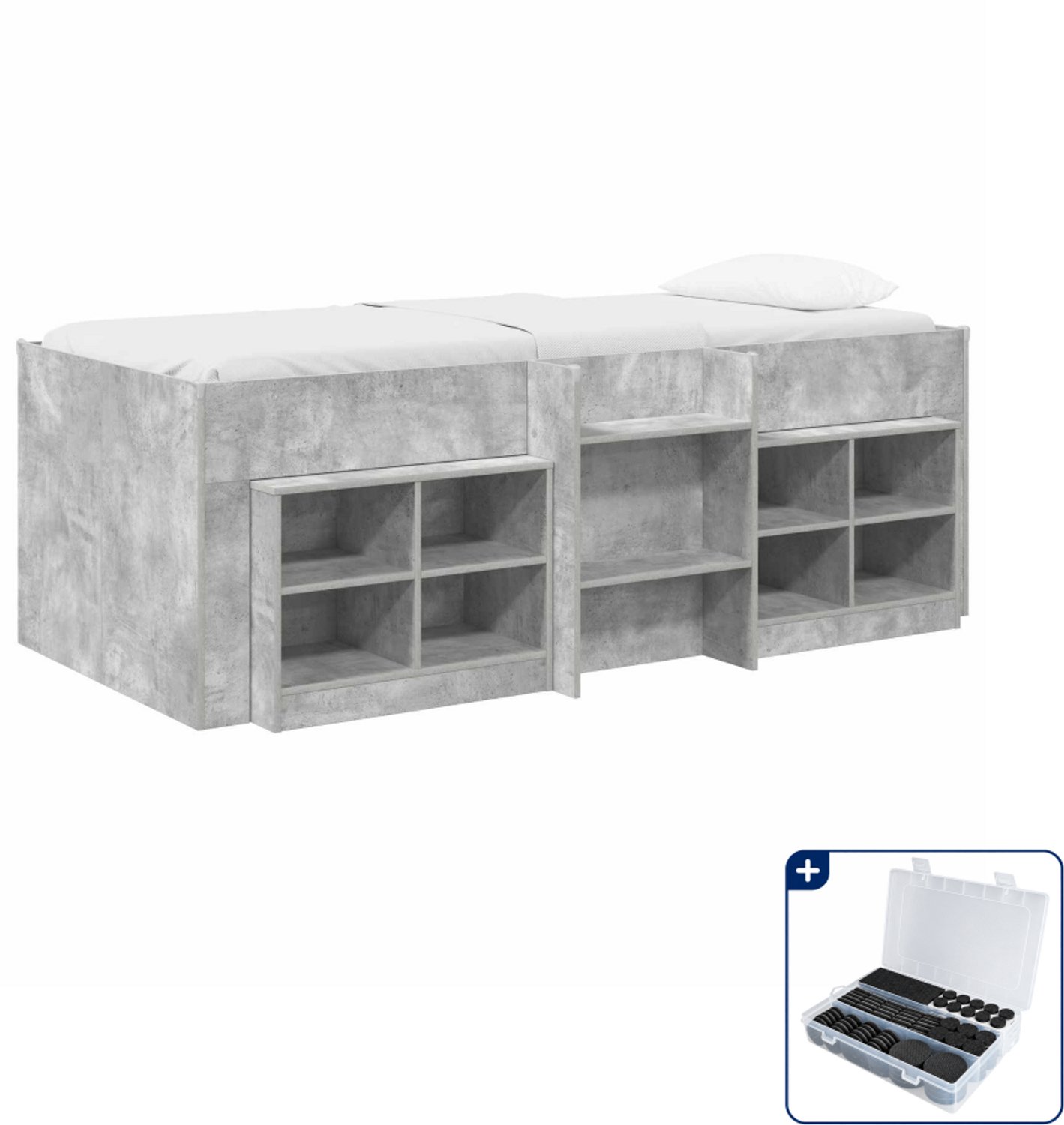 vidaXL hoogslaper - 90 x 190 cm - bewerkt hout - betongrijs - Inclusief antikrasvilt 177-delig