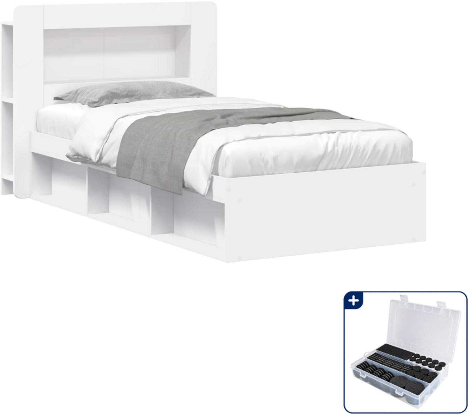 vidaXL bedframe met opbergruimte - 90 x 190 cm - bewerkt hout - wit - Inclusief antikrasvilt 177-delig