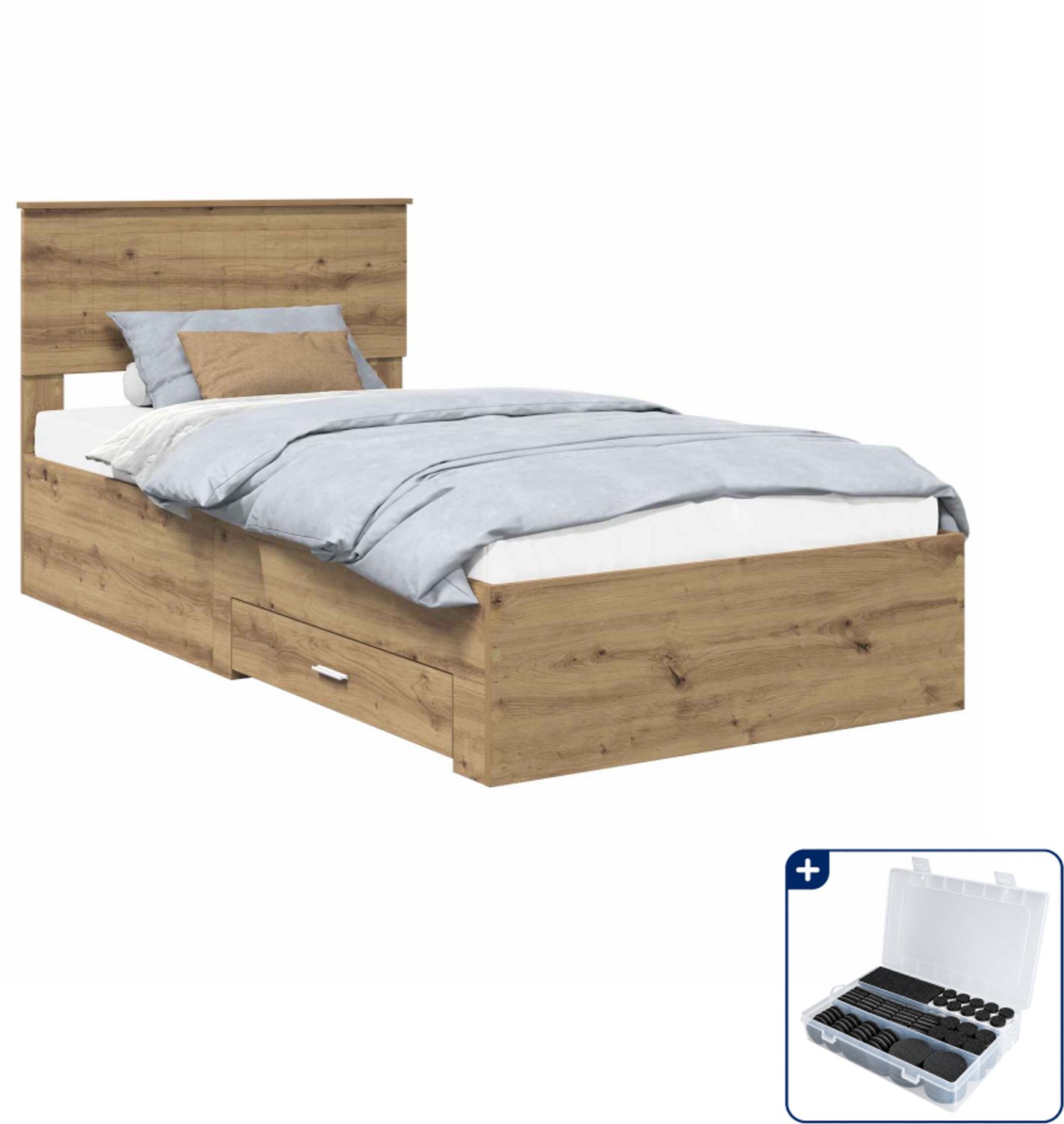 vidaXL bedframe met lade - 100 x 200 cm - bewerkt hout - artisanaal eiken - Inclusief antikrasvilt 177-delig Bruin