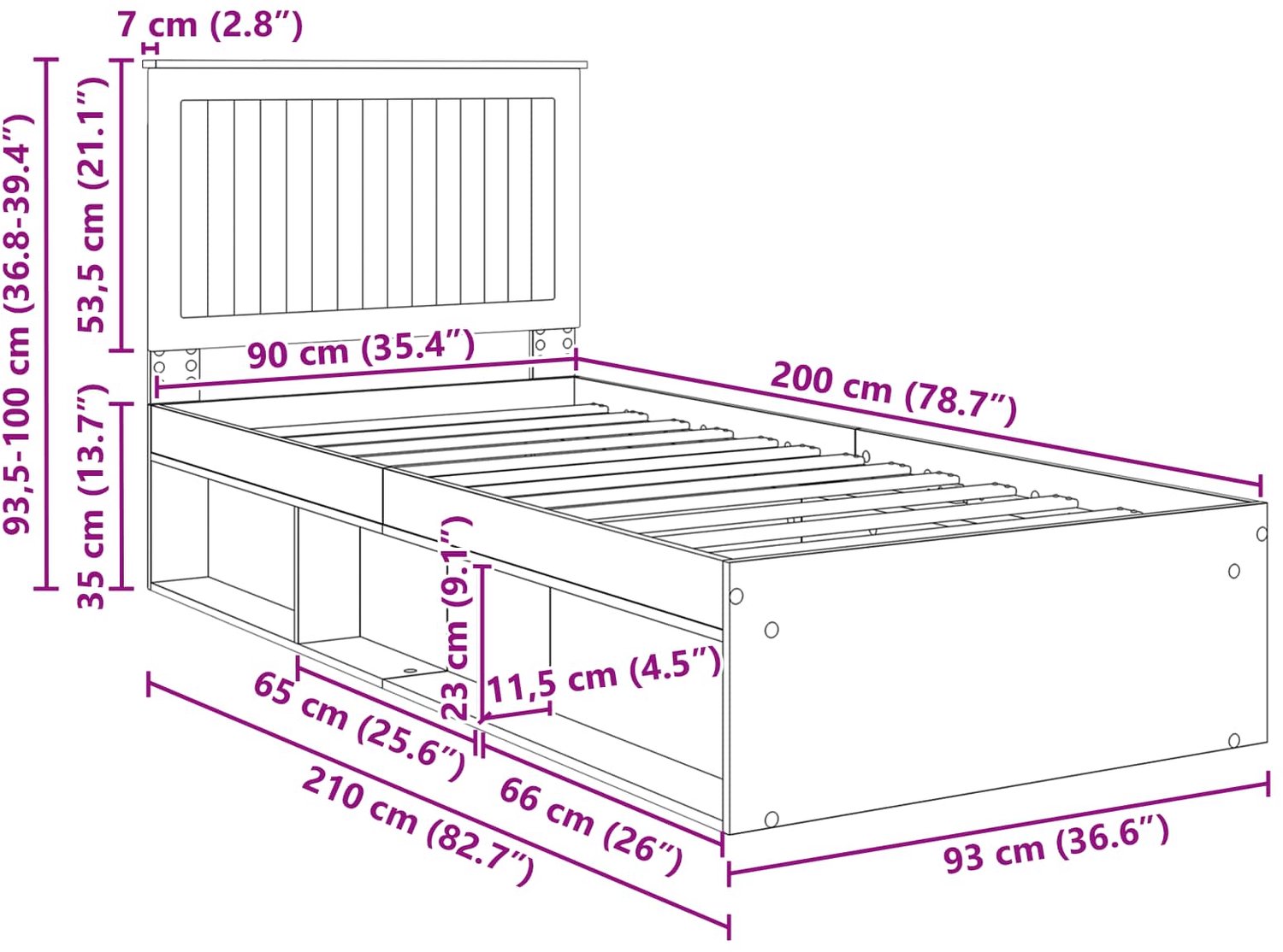 vidaXL bedframe - 90 x 200 cm - bewerkt hout - betongrijs - Inclusief antikrasvilt 177-delig Bruin