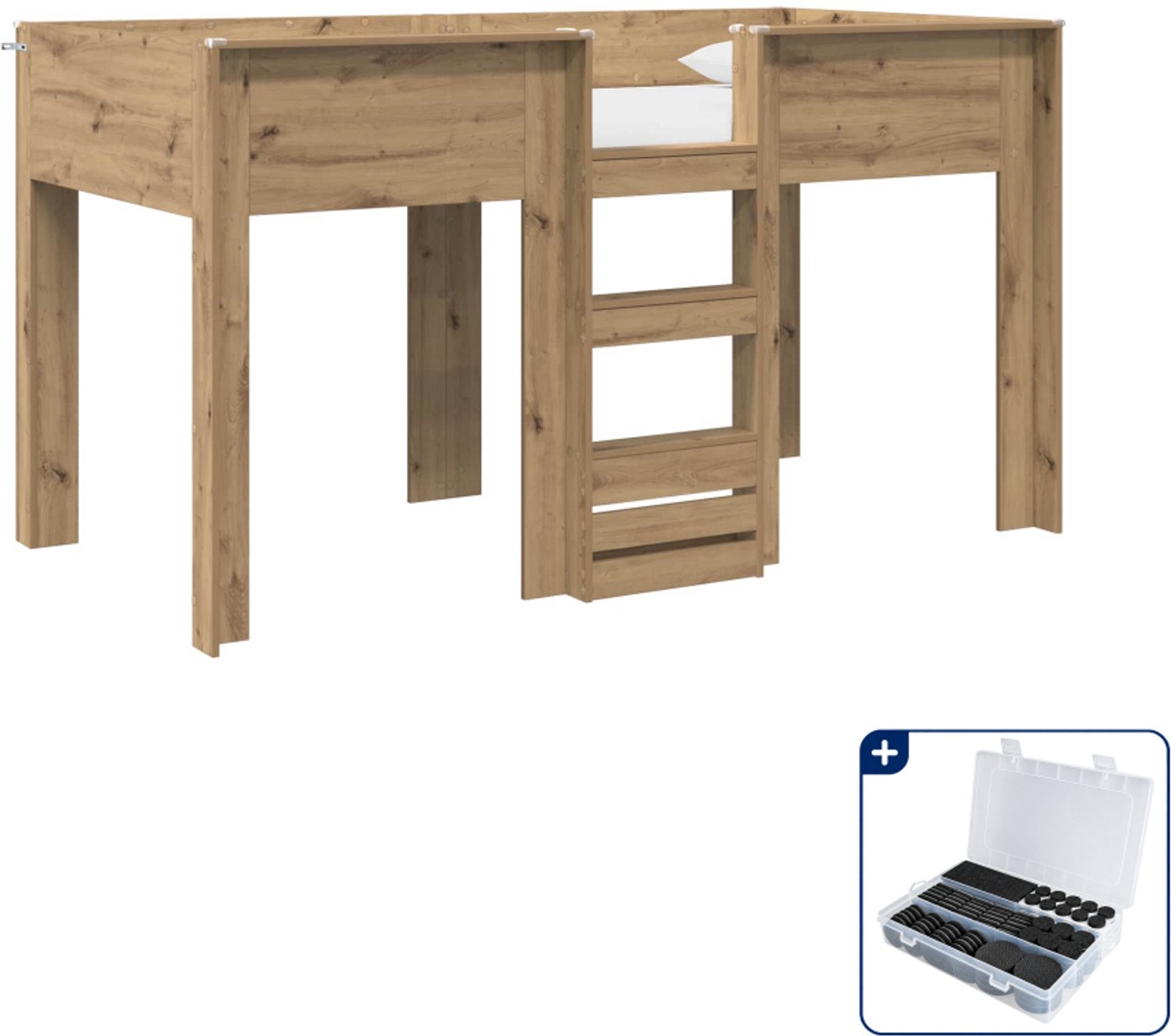 vidaXL stapelbed - 90 x 200 cm - bewerkt hout - artisan eiken - Inclusief antikrasvilt 177-delig Bruin