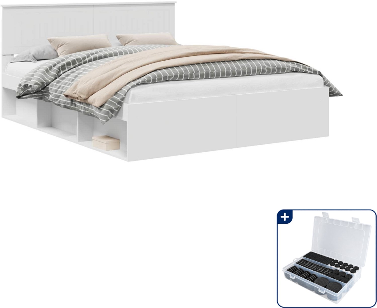 vidaXL Queensize bedframe - 160 x 200 cm - wit - Inclusief antikrasvilt 177-delig Bruin