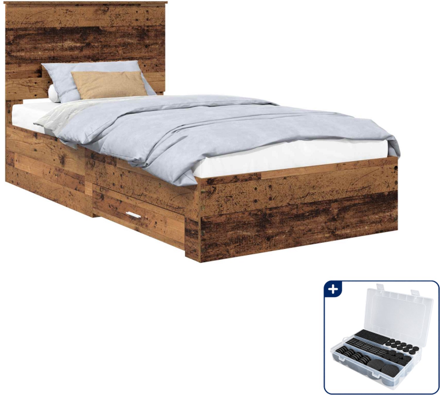 vidaXL bedframe - 100 x 200 cm - bewerkt hout - oudhout - Inclusief antikrasvilt 177-delig Grijs
