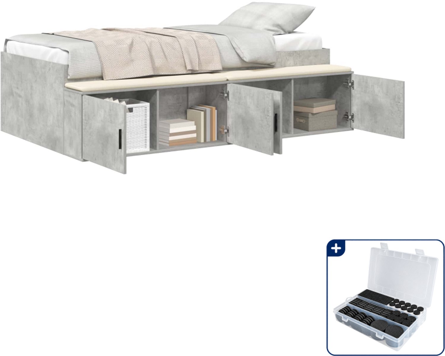 vidaXL Bedframe met lade - 80 x 200 cm - bewerkt hout - beton grijs - Inclusief antikrasvilt 177-delig