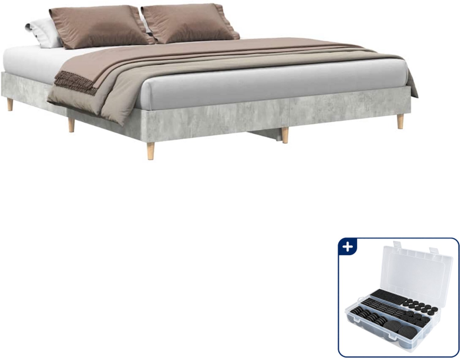 vidaXL Bedframe - Queensize - 160 x 200 cm - betongrijs - Inclusief antikrasvilt 177-delig