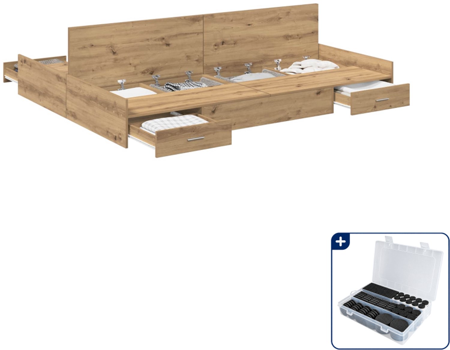 vidaXL queensize opbergbedframe - 160 x 200 cm - artisan eiken - Inclusief antikrasvilt 177-delig Bruin