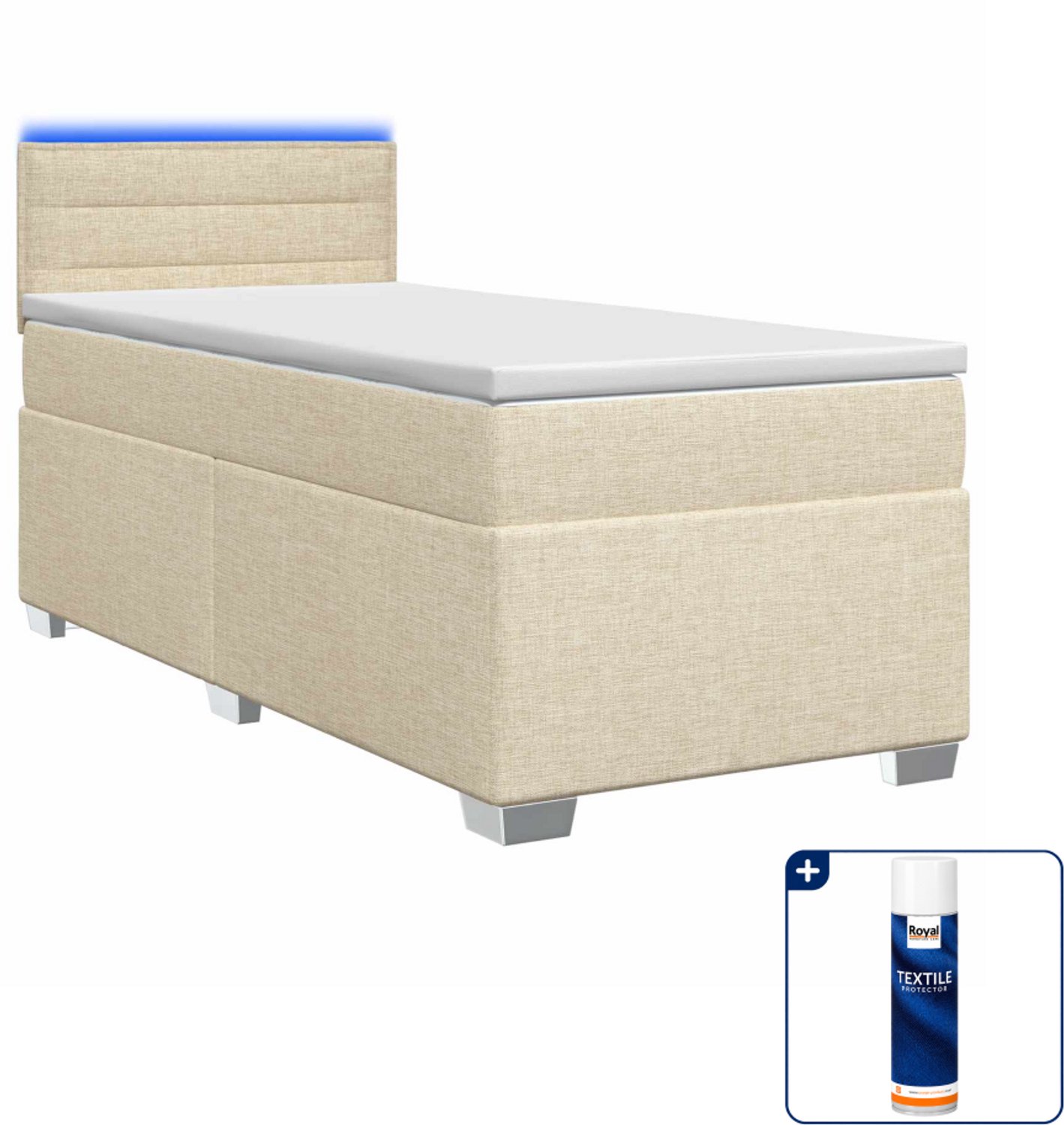 vidaXL Boxspring met matras en LED - 90 x 200 cm - crèmekleurig - Inclusief textielbeschermer 500 ml