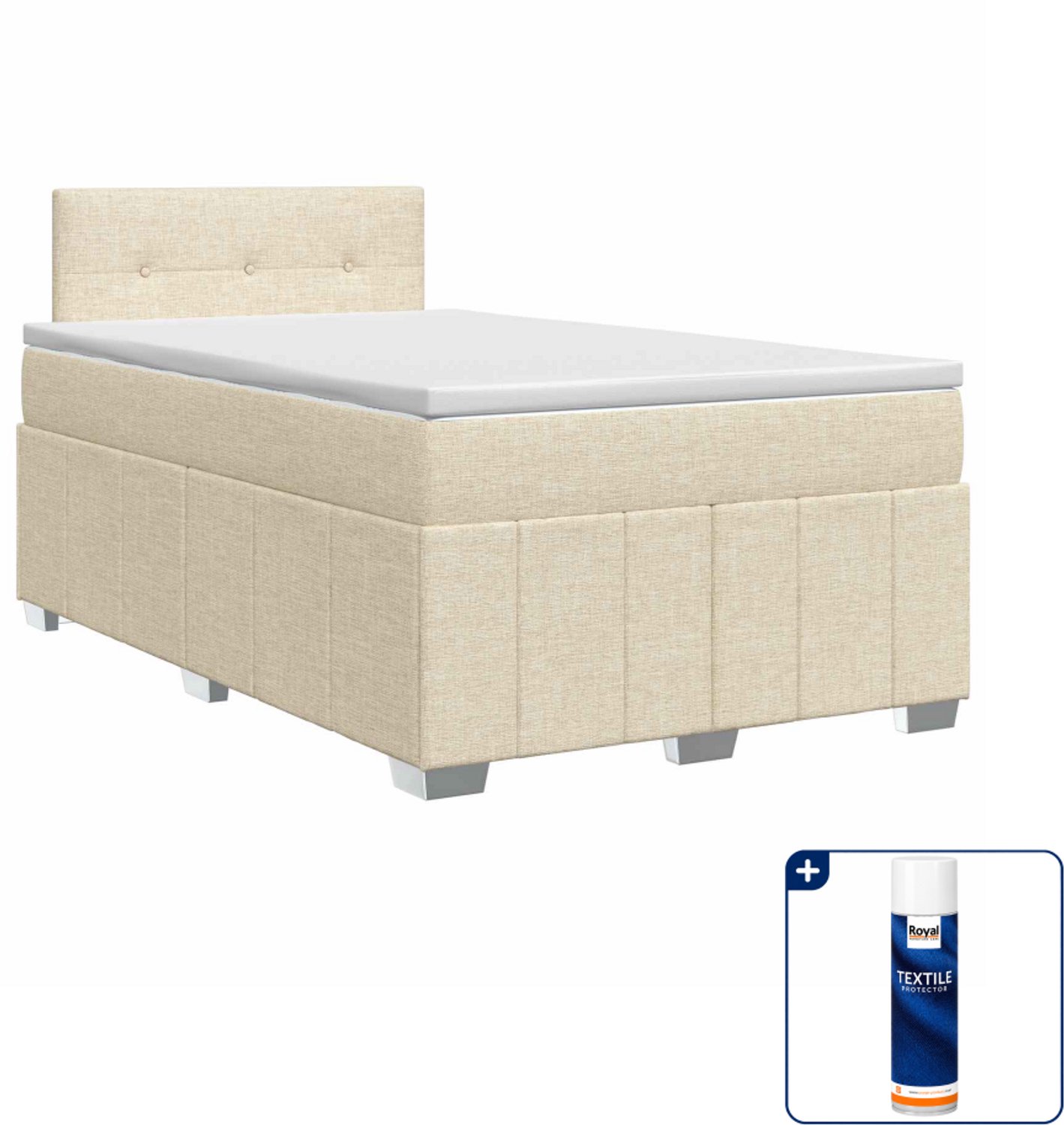 vidaXL boxspringbed met matras - 120 x 190 cm - stof - crèmekleurig - Inclusief textielbeschermer 500 ml