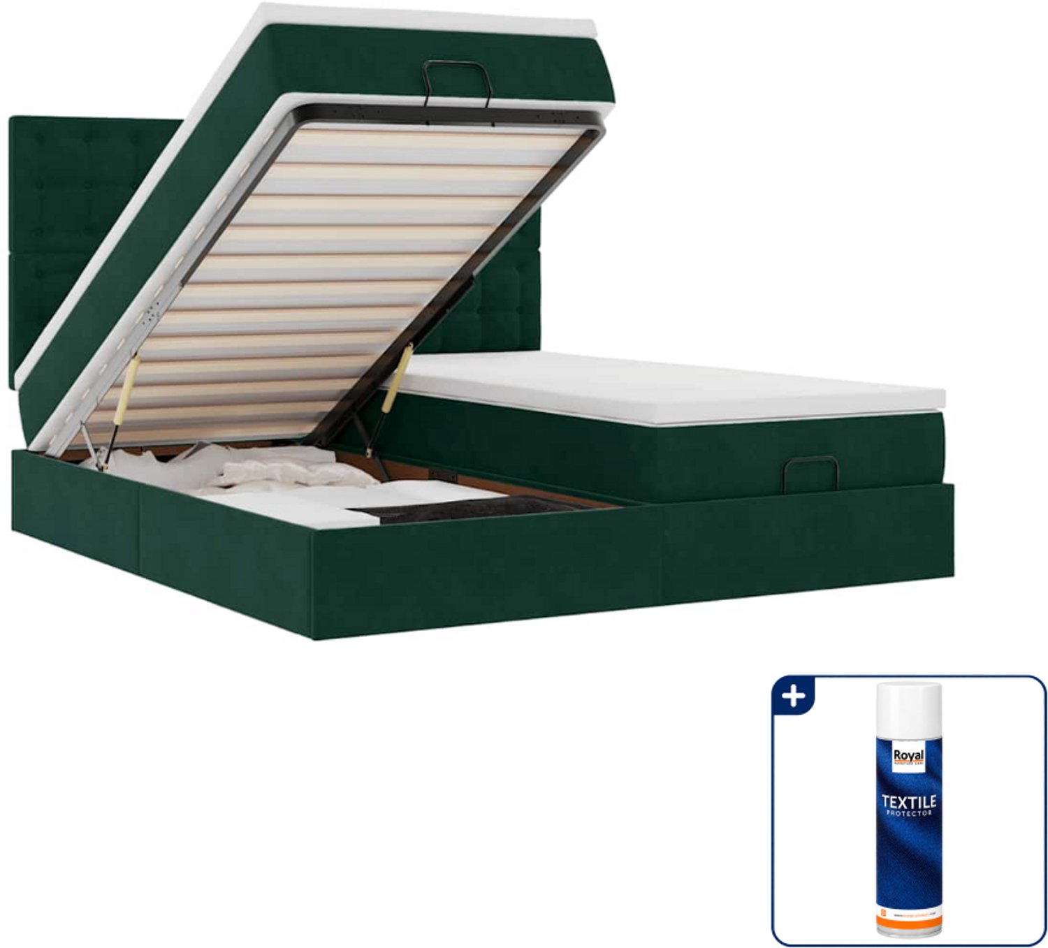 vidaXL Super kingsize bed - 200 x 200 cm - fluweel - donkergroen - Inclusief textielbeschermer 500 ml