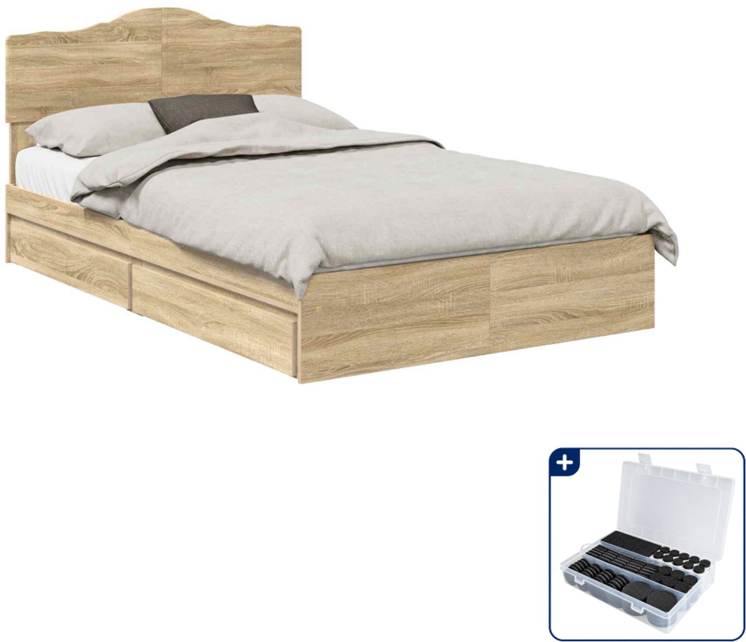 vidaXL bedframe - 135 x 190 cm - bewerkt hout - sonoma eiken - Inclusief antikrasvilt 177-delig Bruin