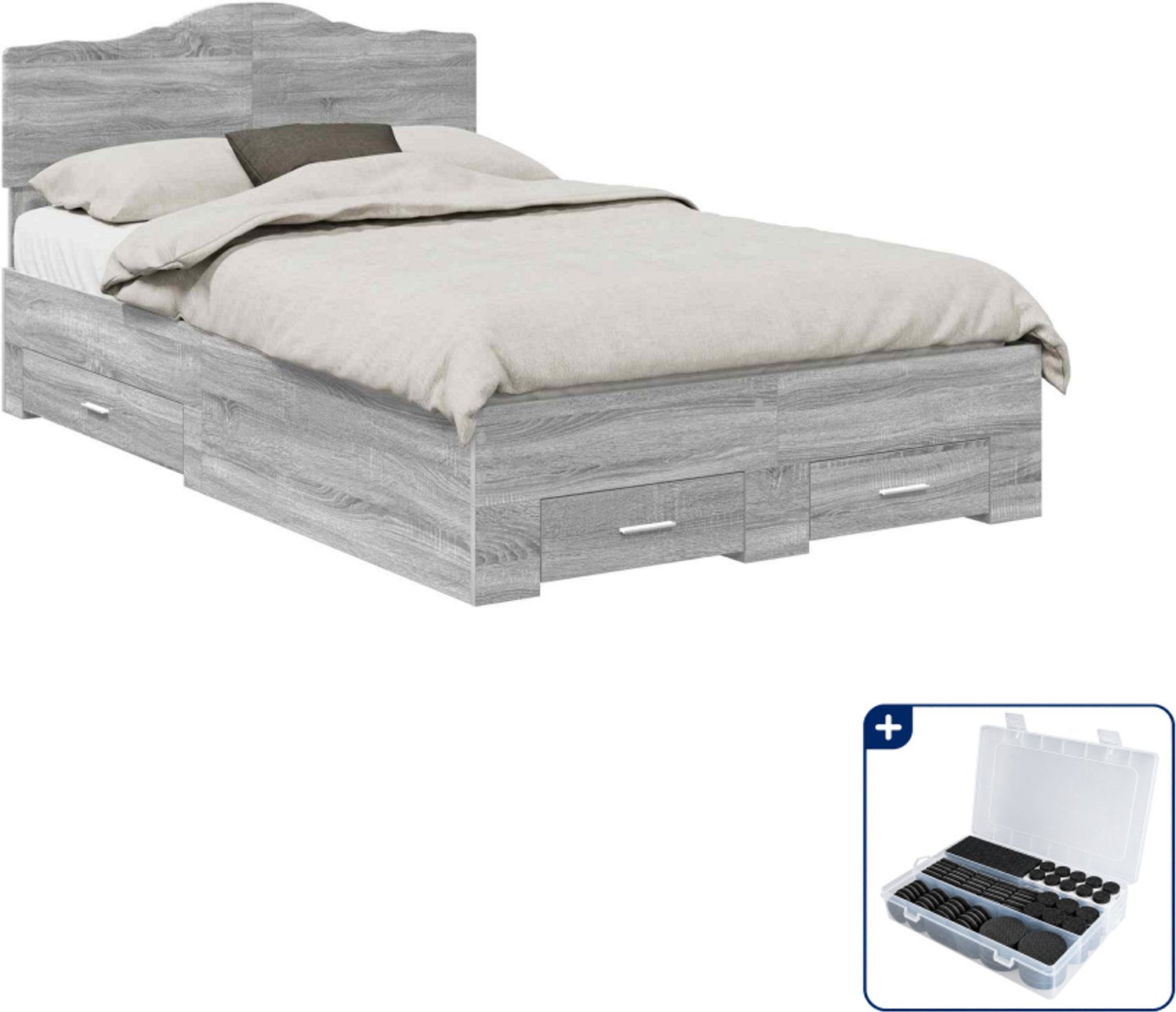 vidaXL Bedframe - 120 x 200 cm - bewerkt hout - grijs sonoma - Inclusief antikrasvilt 177-delig