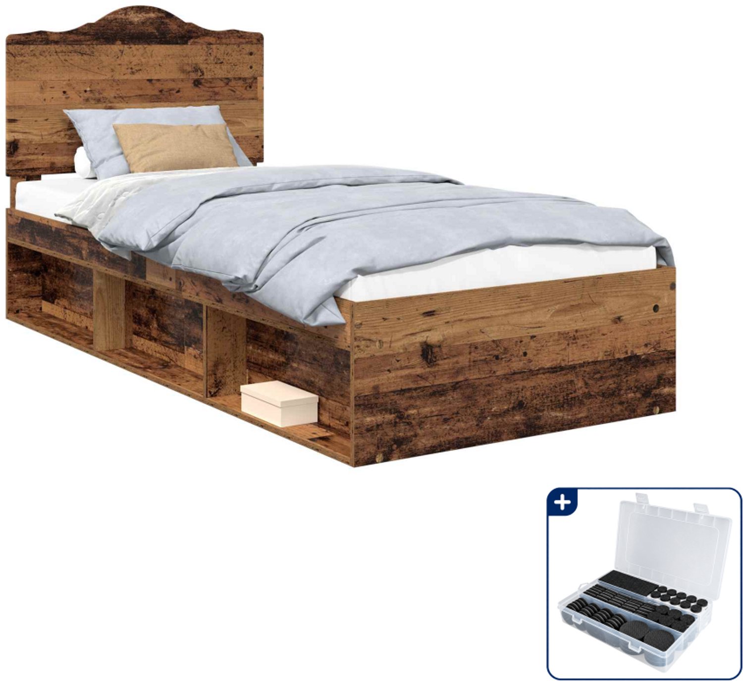 vidaXL bedframe - 100 x 200 cm - bewerkt hout - oudhout - Inclusief antikrasvilt 177-delig Bruin