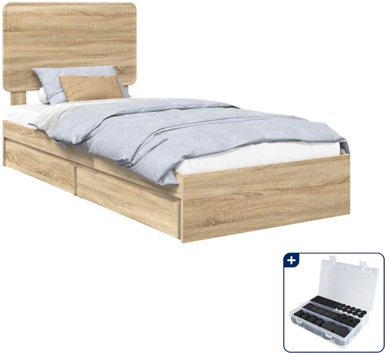 vidaXL bed met lade - 90 x 190 cm - bewerkt hout - sonoma eiken - Inclusief antikrasvilt 177-delig Bruin
