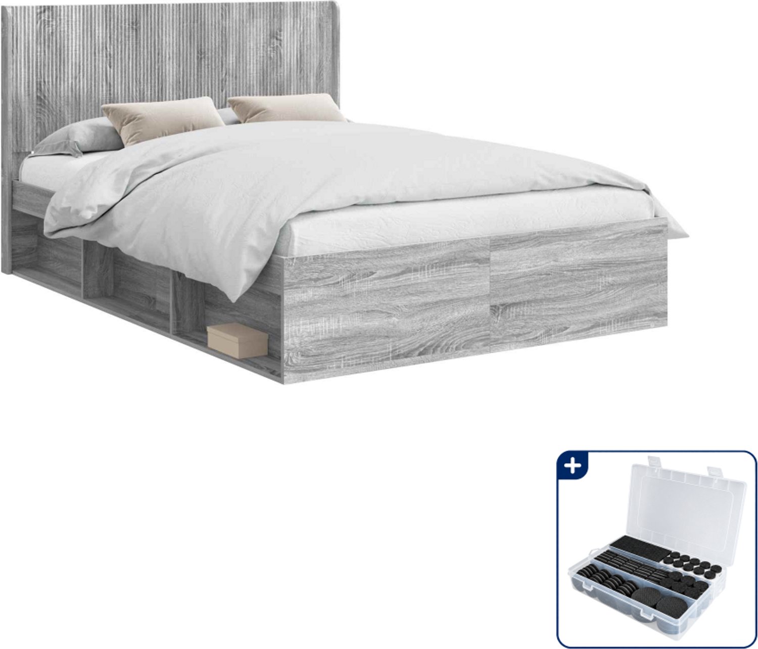 vidaXL bedframe - 120 x 200 cm - bewerkt hout - grijs sonoma - Inclusief antikrasvilt 177-delig