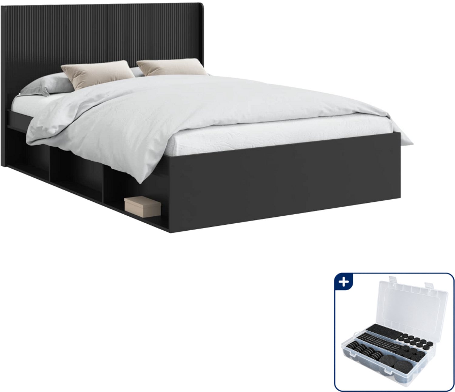 vidaXL bedframe - 120 x 190 cm - bewerkt hout - zwart - Inclusief antikrasvilt 177-delig