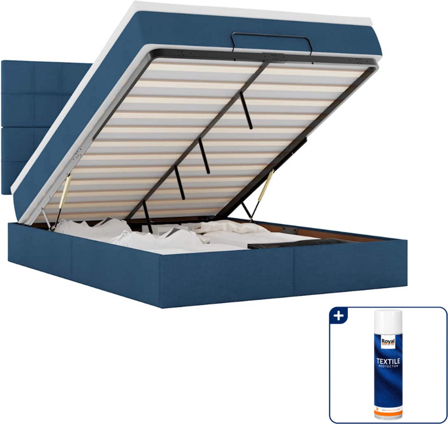 vidaXL ottoman bed met matras en LED - 140 x 190 cm - blauw - Inclusief textielbeschermer 500 ml Zwart