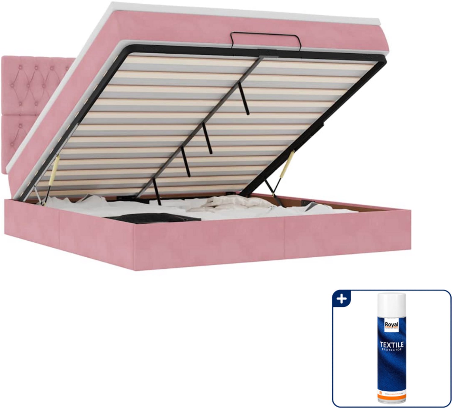 vidaXL Queensize ottoman bed met matrassen - 160 x 200 cm - roze - Inclusief textielbeschermer 500 ml Blauw