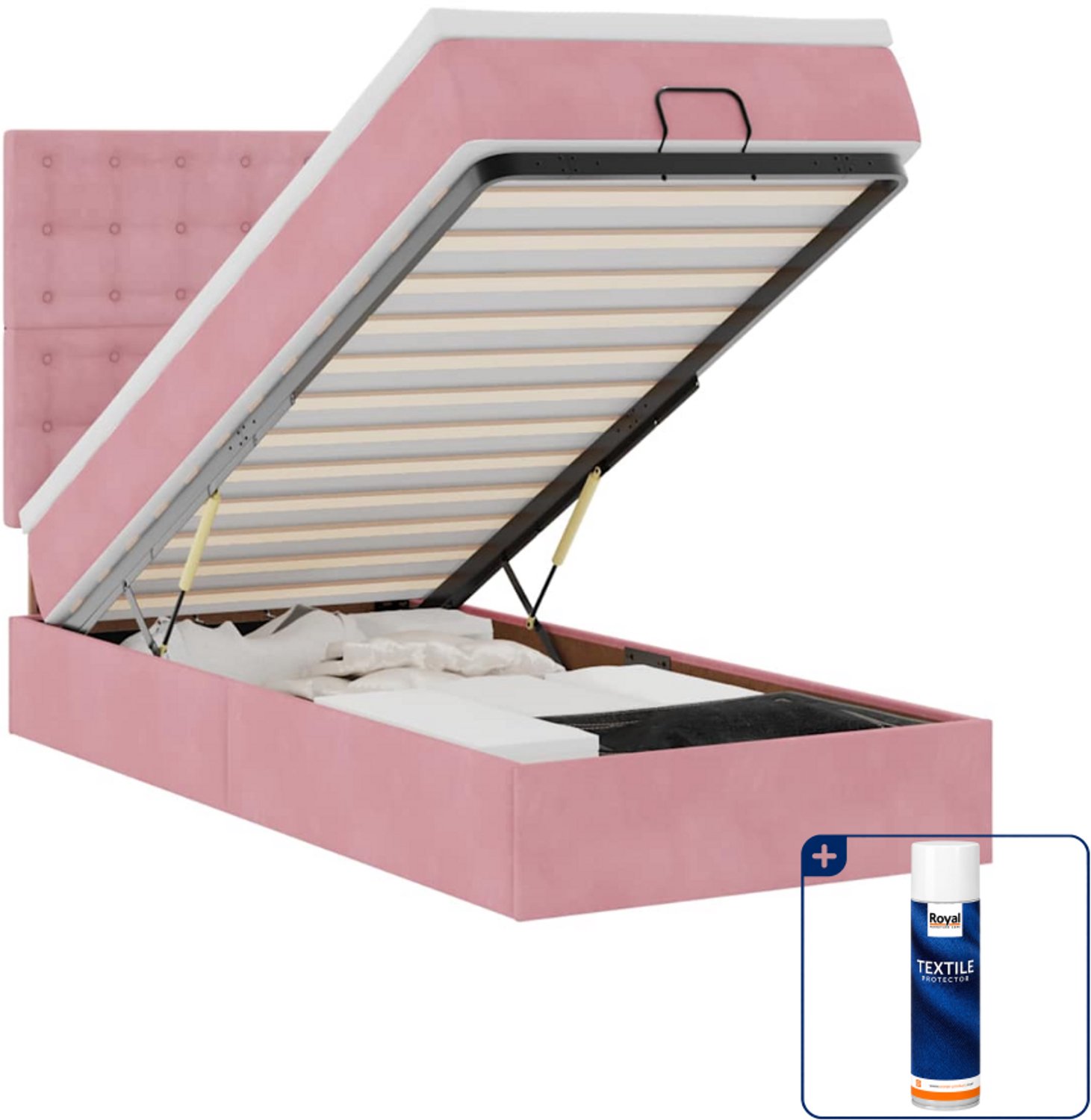 vidaXL ottoman bed - 90 x 200 cm - fluweel - roze - Inclusief textielbeschermer 500 ml Grijs