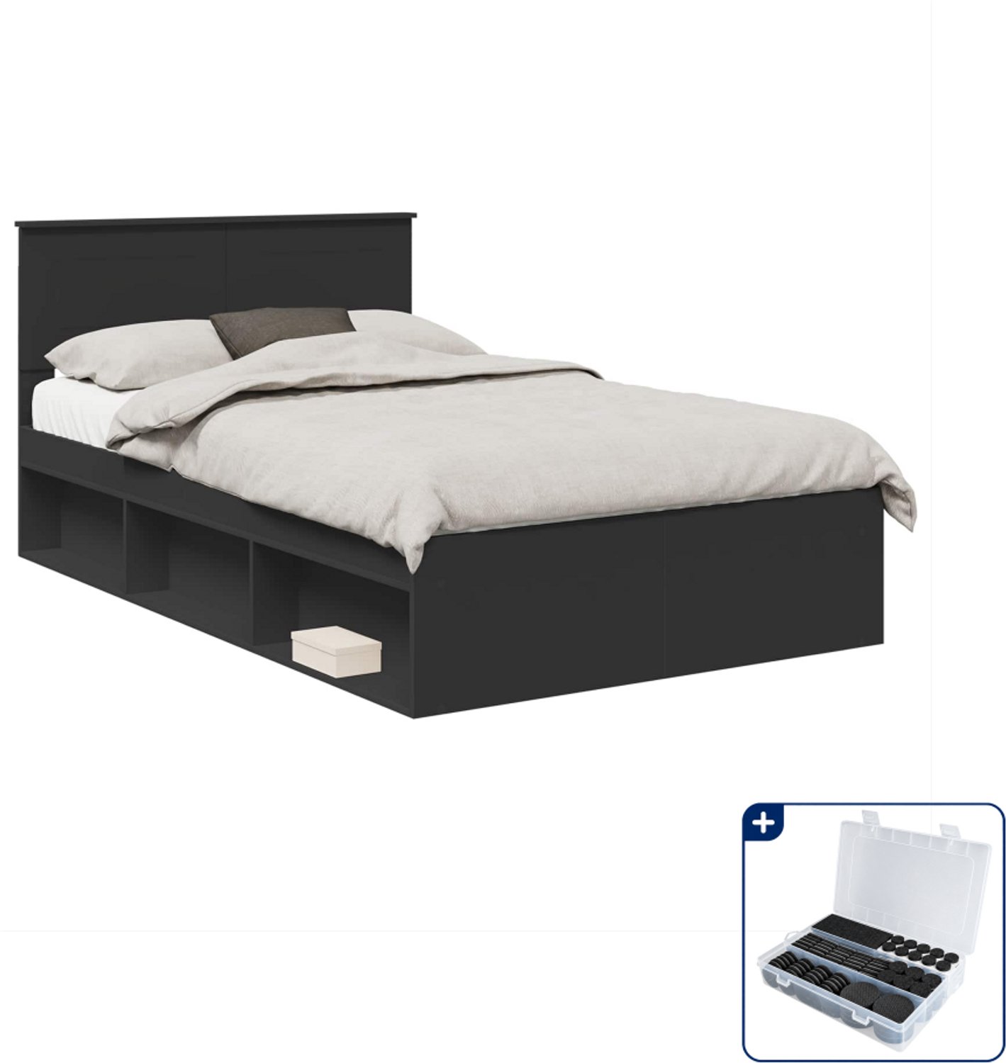vidaXL bedframe - 120 x 190 cm - bewerkt hout - zwart - Inclusief antikrasvilt 177-delig Bruin