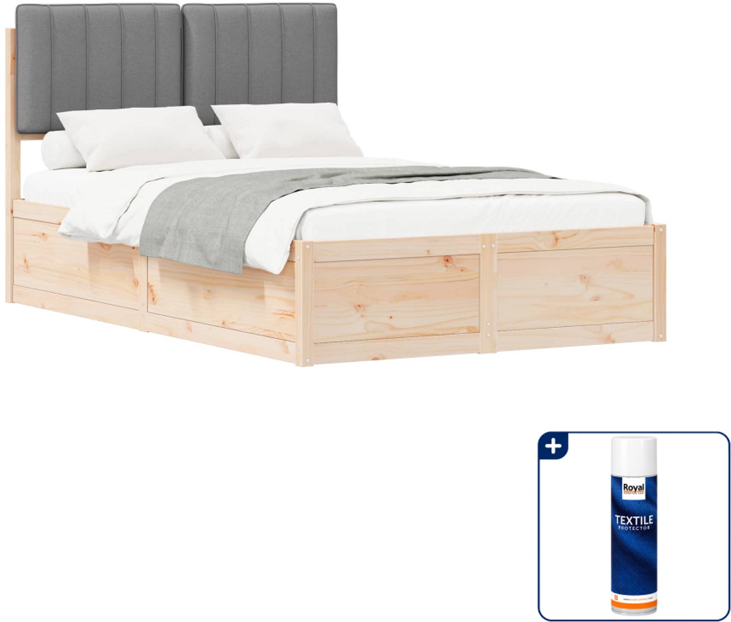 vidaXL bedframe - 120 x 200 cm - massief grenenhout - lichtgrijs - Inclusief textielbeschermer 500 ml Bruin