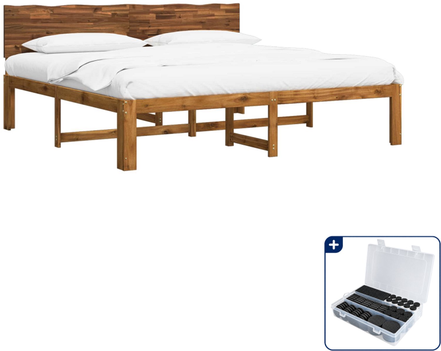 vidaXL bedframe ROSTOCK - 200 x 200 cm - massief acaciahout - naturel - Inclusief antikrasvilt 177-delig Bruin