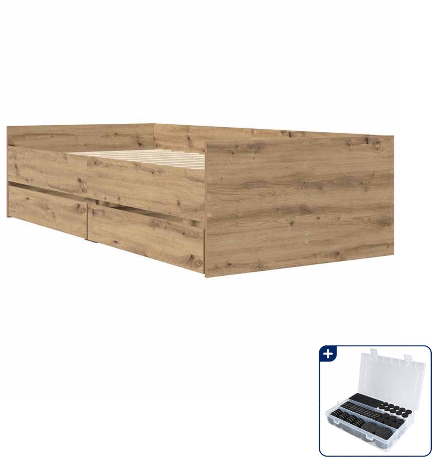 vidaXL bedframe met lade - 90 x 200 cm - massief grenenhout - artisan - Inclusief antikrasvilt 177-delig Grijs