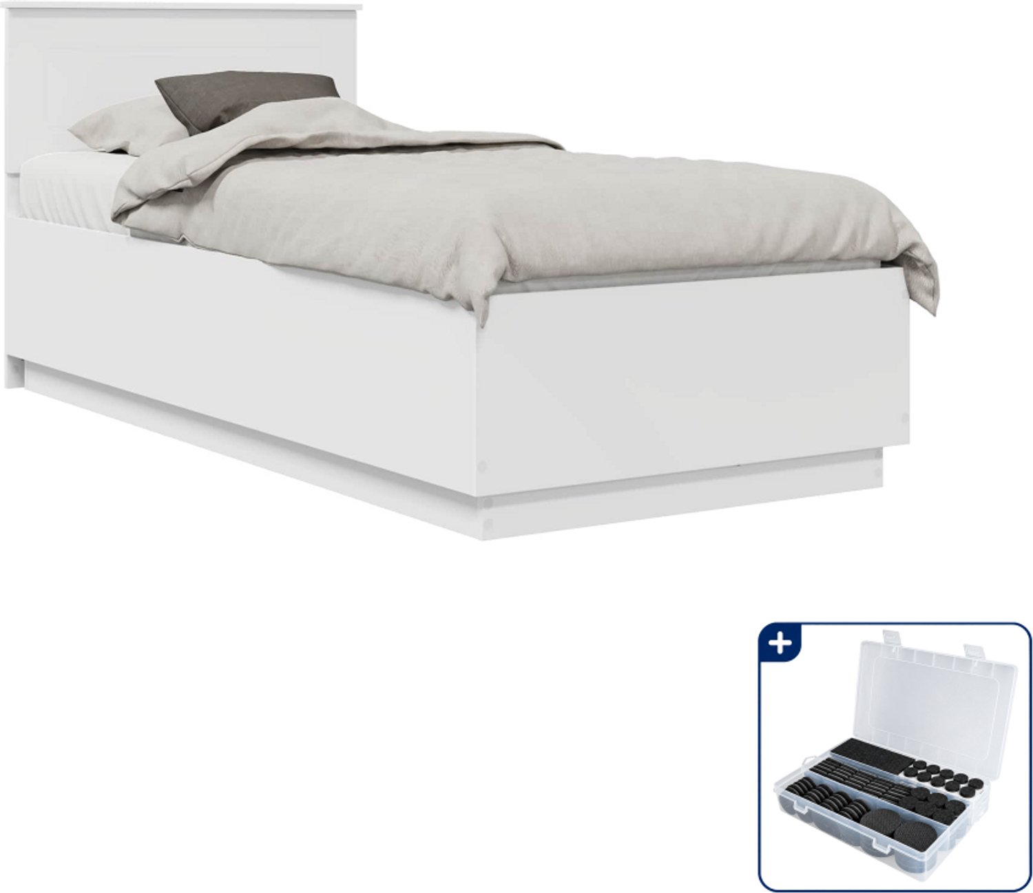 vidaXL Bedframe - 70 x 190 cm - wit - Inclusief antikrasvilt 177-delig Grijs