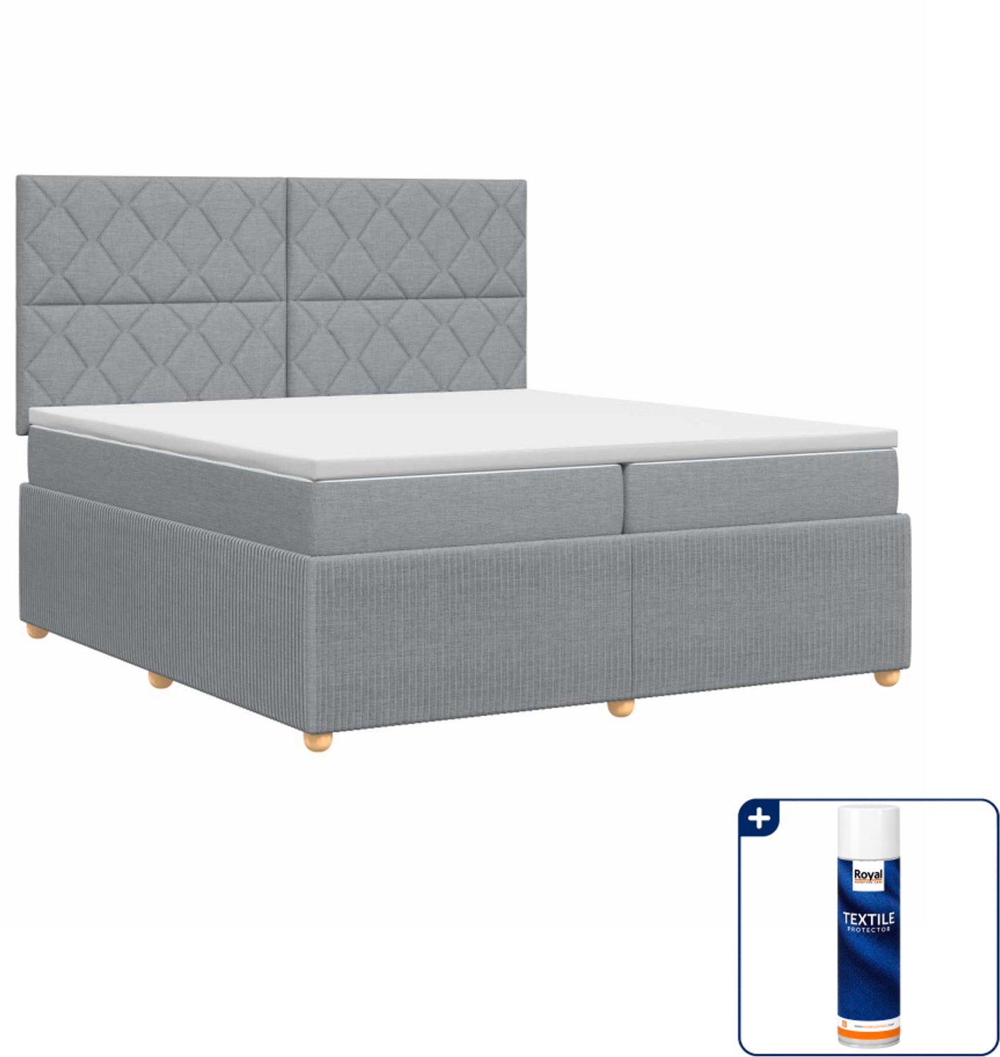 vidaXL boxspringbed - Super kingsize - 200 x 200 cm - lichtgrijs - Inclusief textielbeschermer 500 ml