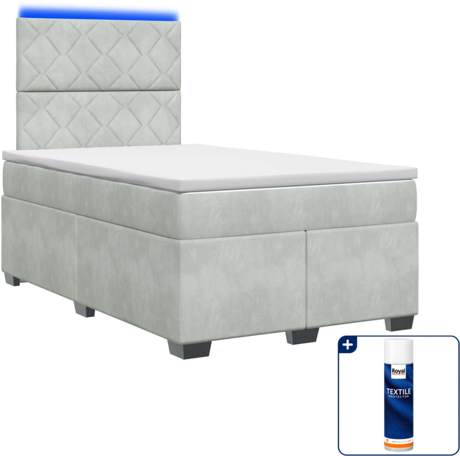 vidaXL boxspringbed met matras - 120 x 190 cm - fluweel - lichtgrijs - Inclusief textielbeschermer 500 ml