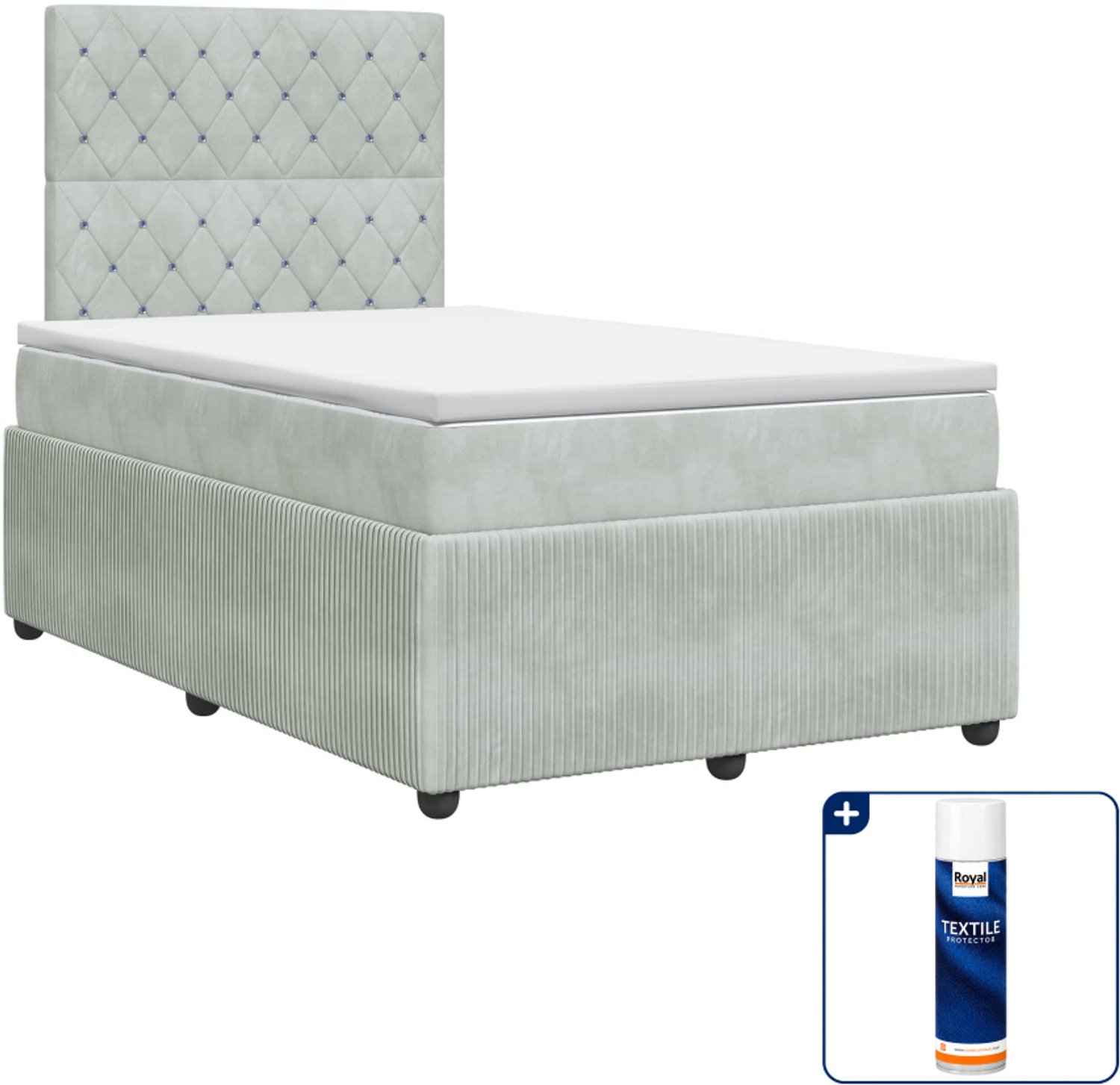 vidaXL boxspringbed met matras - 120 x 190 cm - lichtgrijs - Inclusief textielbeschermer 500 ml