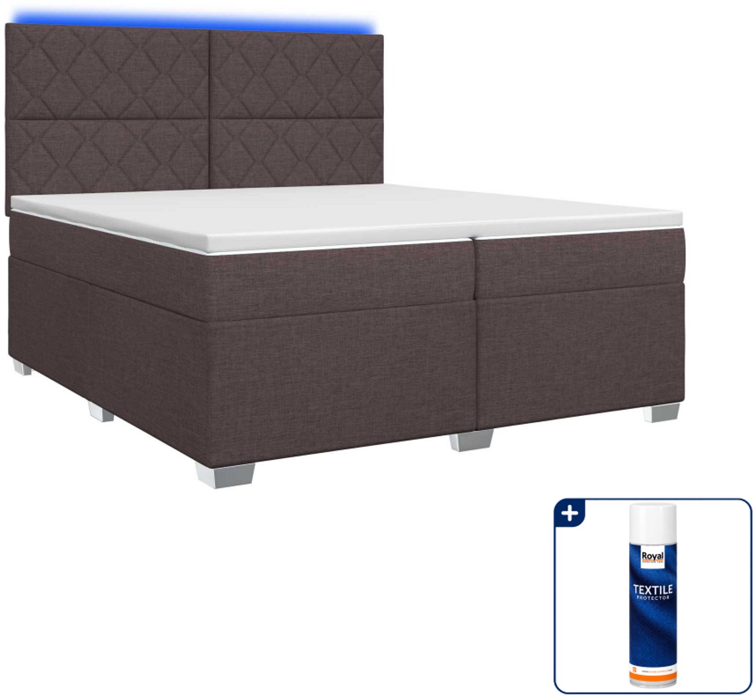 vidaXL Boxspringbed - 200 x 200 cm - donkerbruin - Inclusief textielbeschermer 500 ml