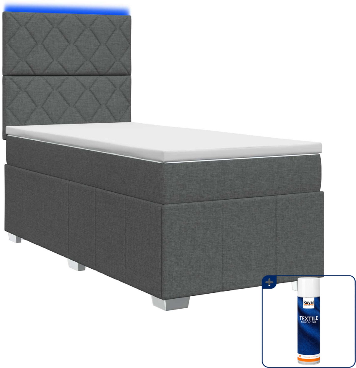 vidaXL LED boxspring met matras - 90 x 190 cm - donkergrijs - Inclusief textielbeschermer 500 ml Donker Grijn
