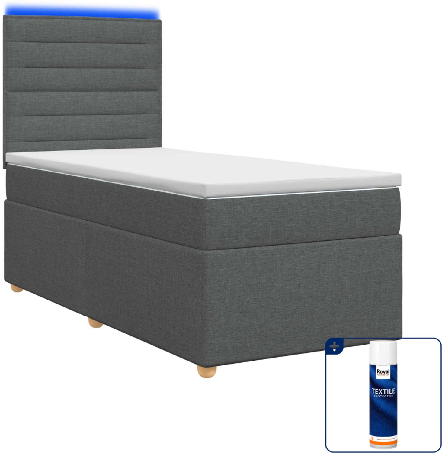 vidaXL boxspringbed - 80 x 200 cm - stof - donkergrijs - Inclusief textielbeschermer 500 ml Donker Grijn