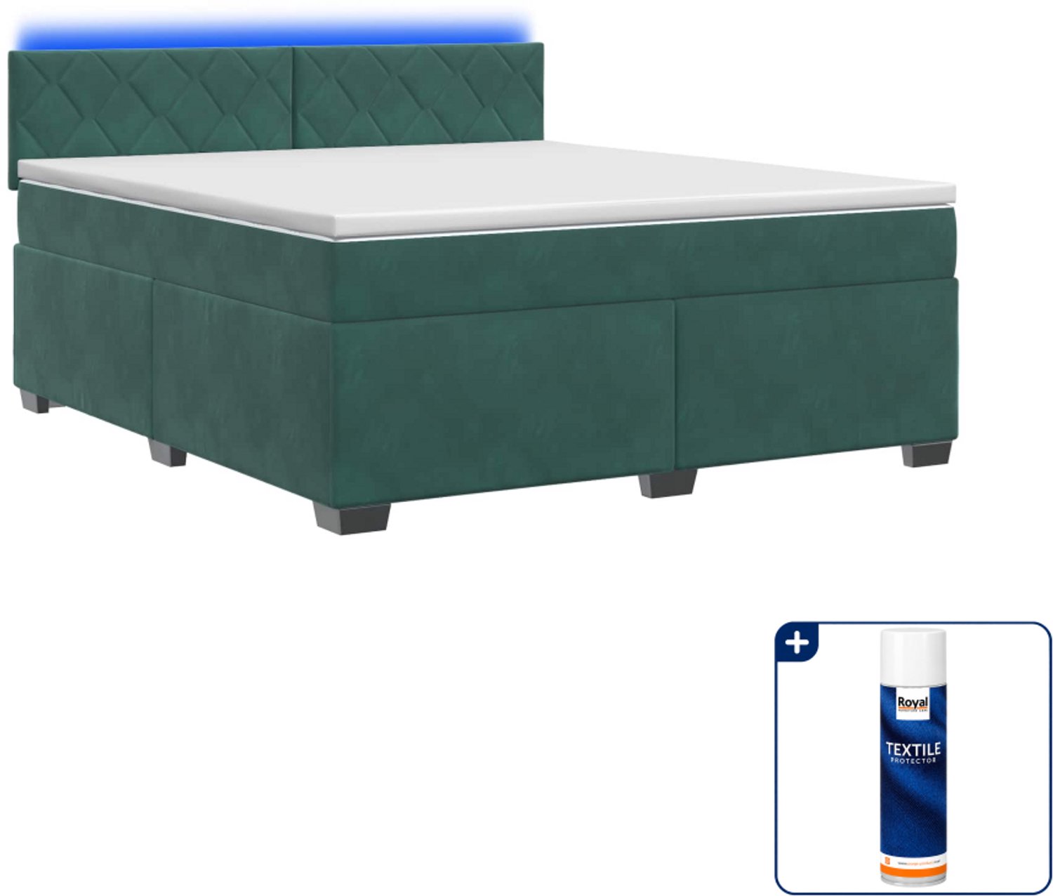 vidaXL Small double boxspringbed met matras en LED - 140 x 200 cm - donkergroen - Inclusief textielbeschermer 500 ml