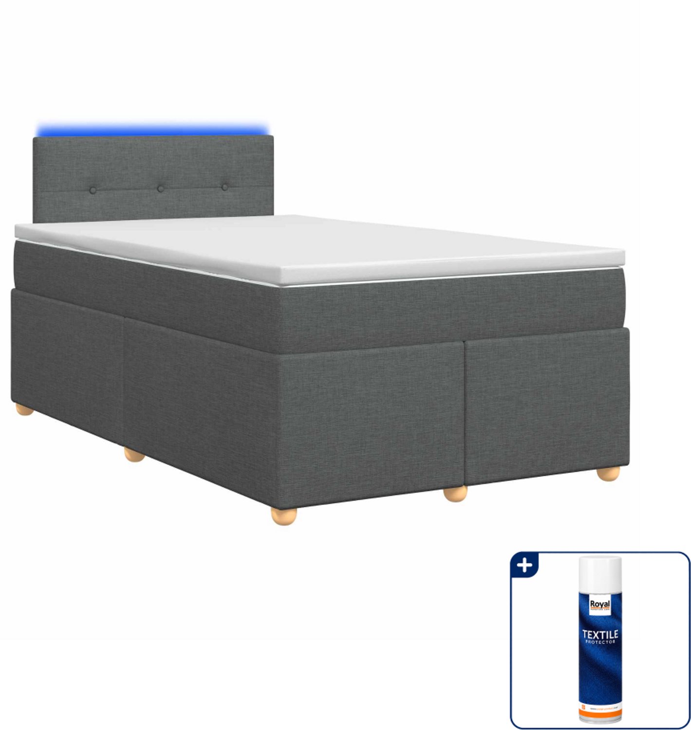 vidaXL boxspringbed met matras - 120 x 200 cm - donkergrijs - Inclusief textielbeschermer 500 ml Donker Grijn