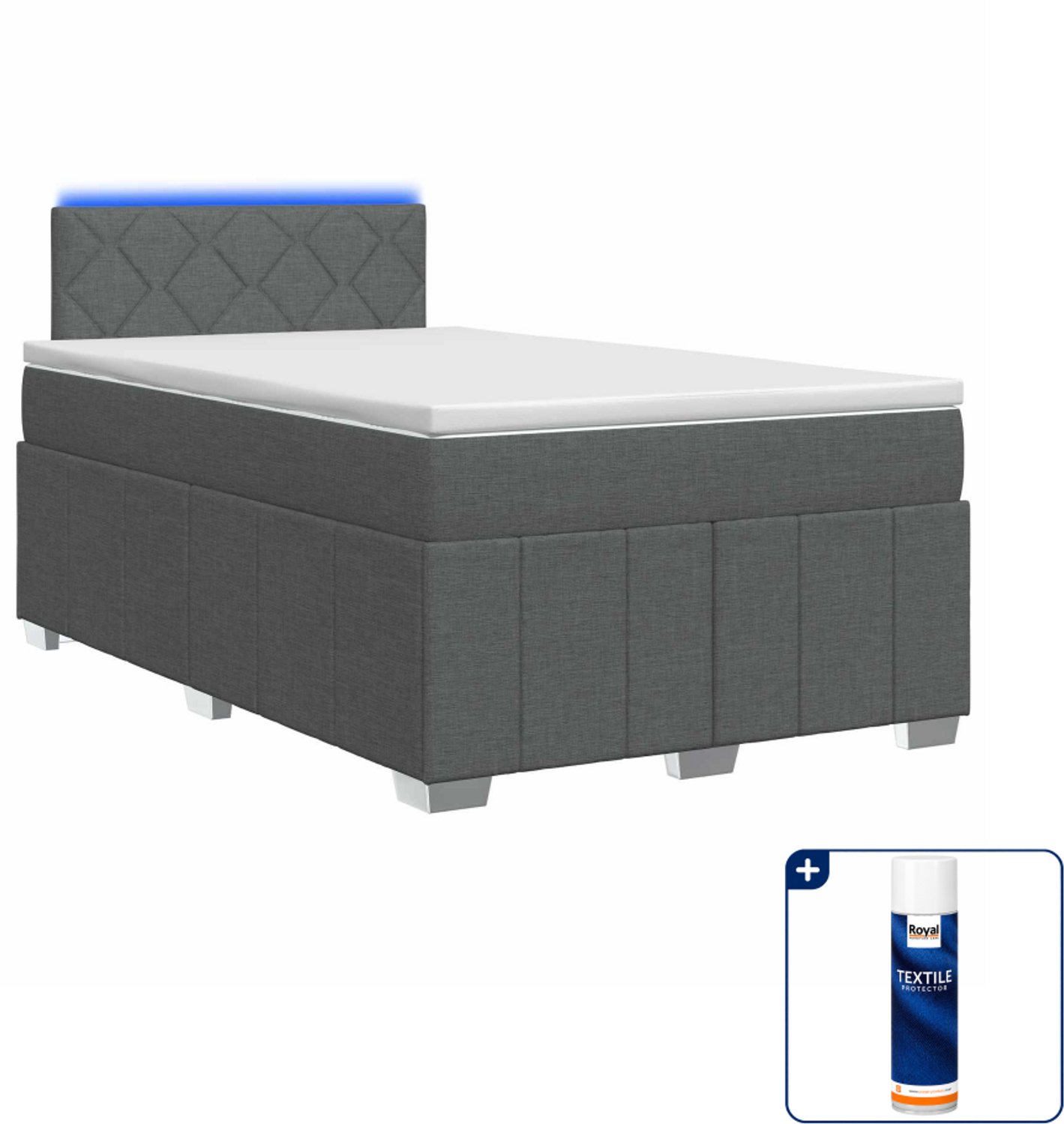 vidaXL boxspringbed met matras - 120 x 190 cm - donkergrijs - Inclusief textielbeschermer 500 ml Donker Grijn