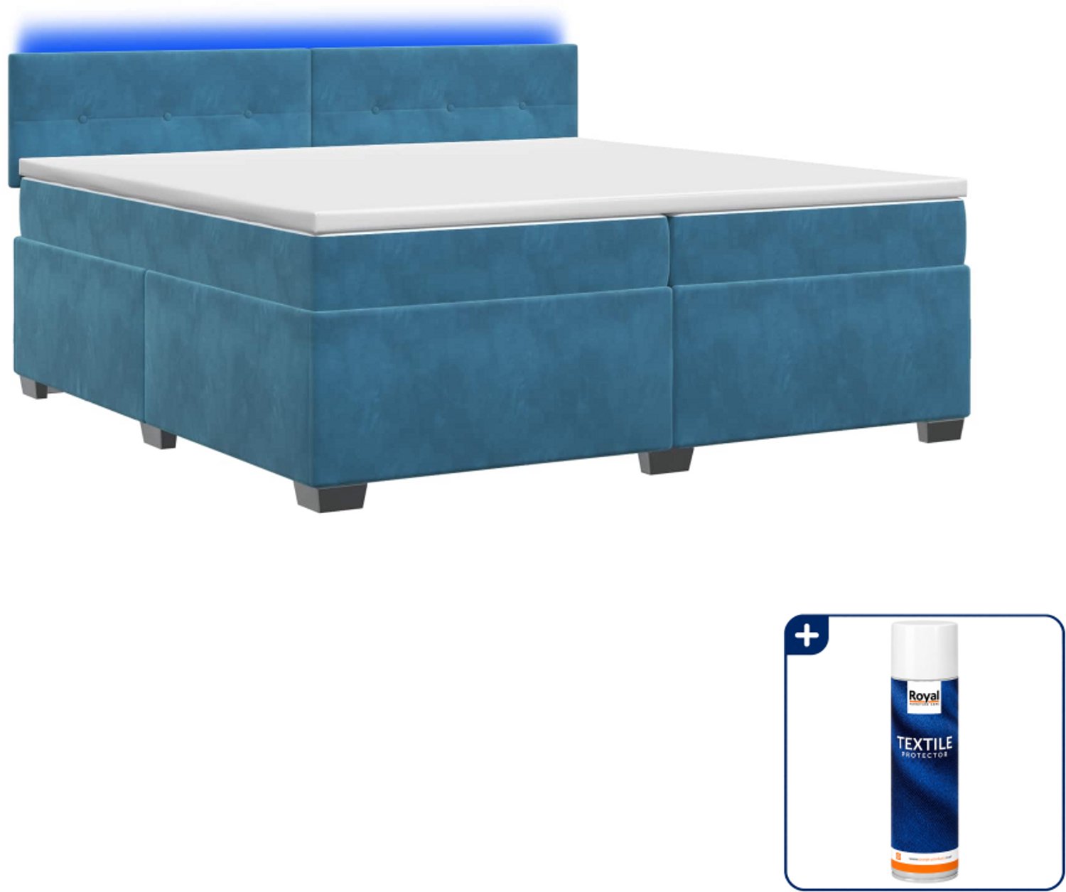 vidaXL Boxspring met matras en LED - 200 x 200 cm - blauw - Inclusief textielbeschermer 500 ml