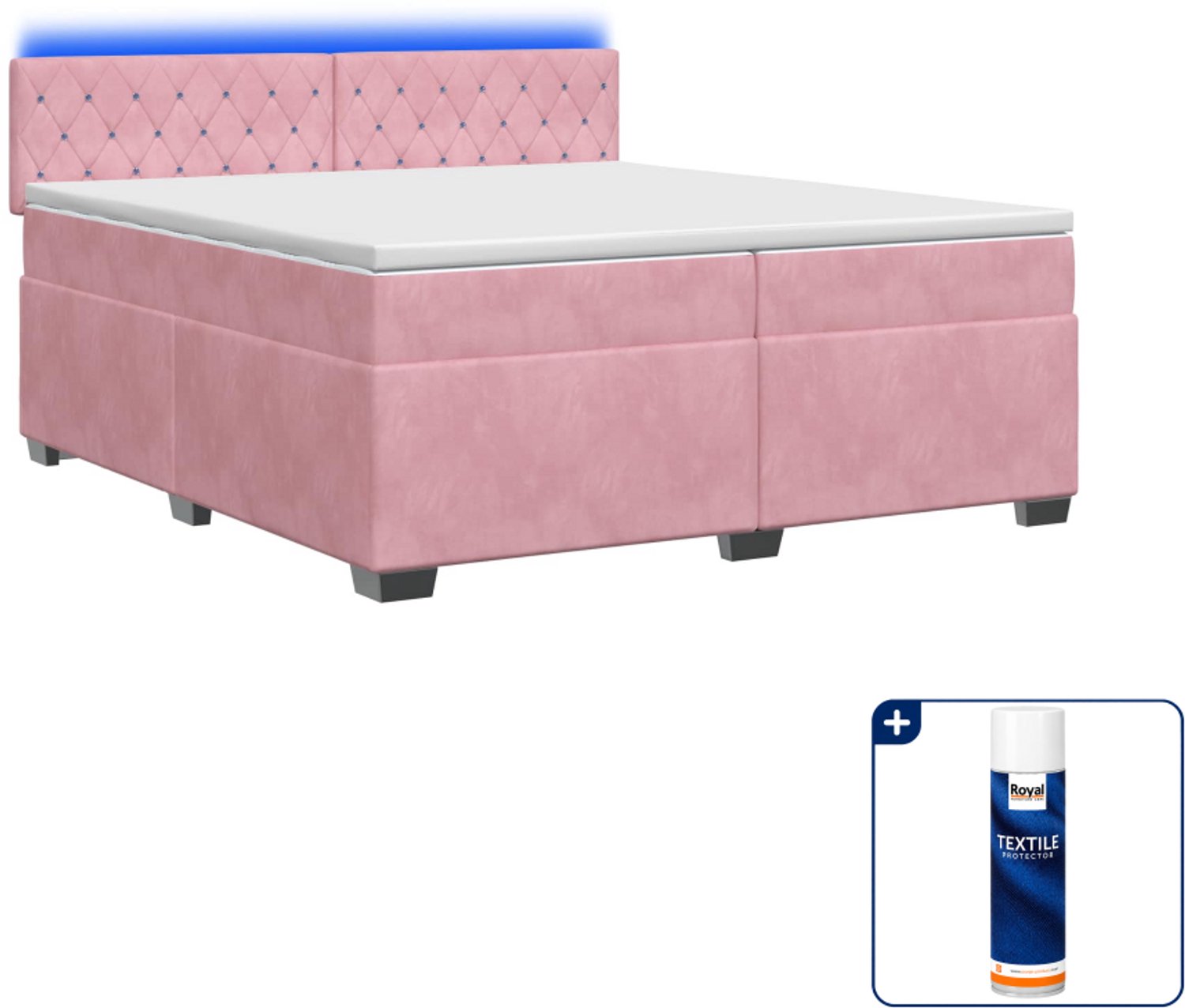 vidaXL Boxspring bed - 200 x 200 cm - fluweel - roze - Inclusief textielbeschermer 500 ml