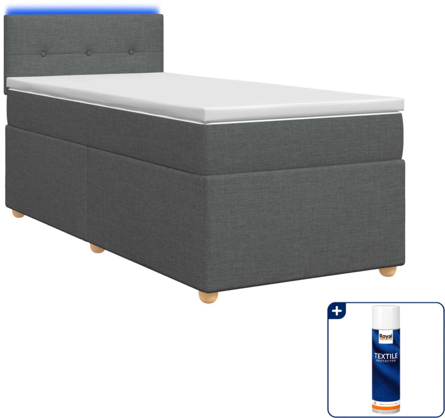 vidaXL boxspringbed met matras - 90 x 200 cm - donkergrijs - Inclusief textielbeschermer 500 ml Donker Grijn