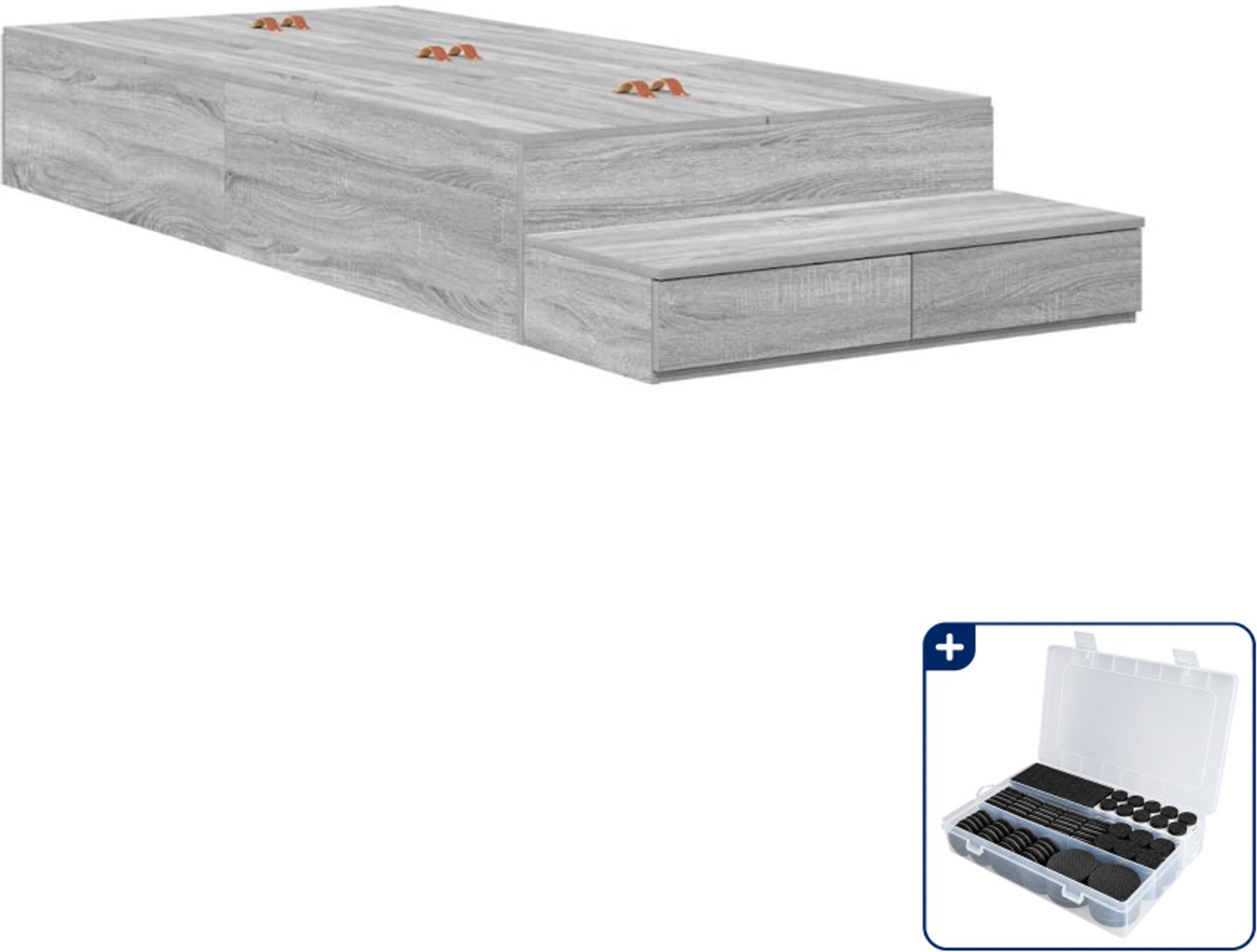 vidaXL opbergbedframe - 90 x 190 cm - bewerkt hout - grijs sonoma - Inclusief antikrasvilt 177-delig