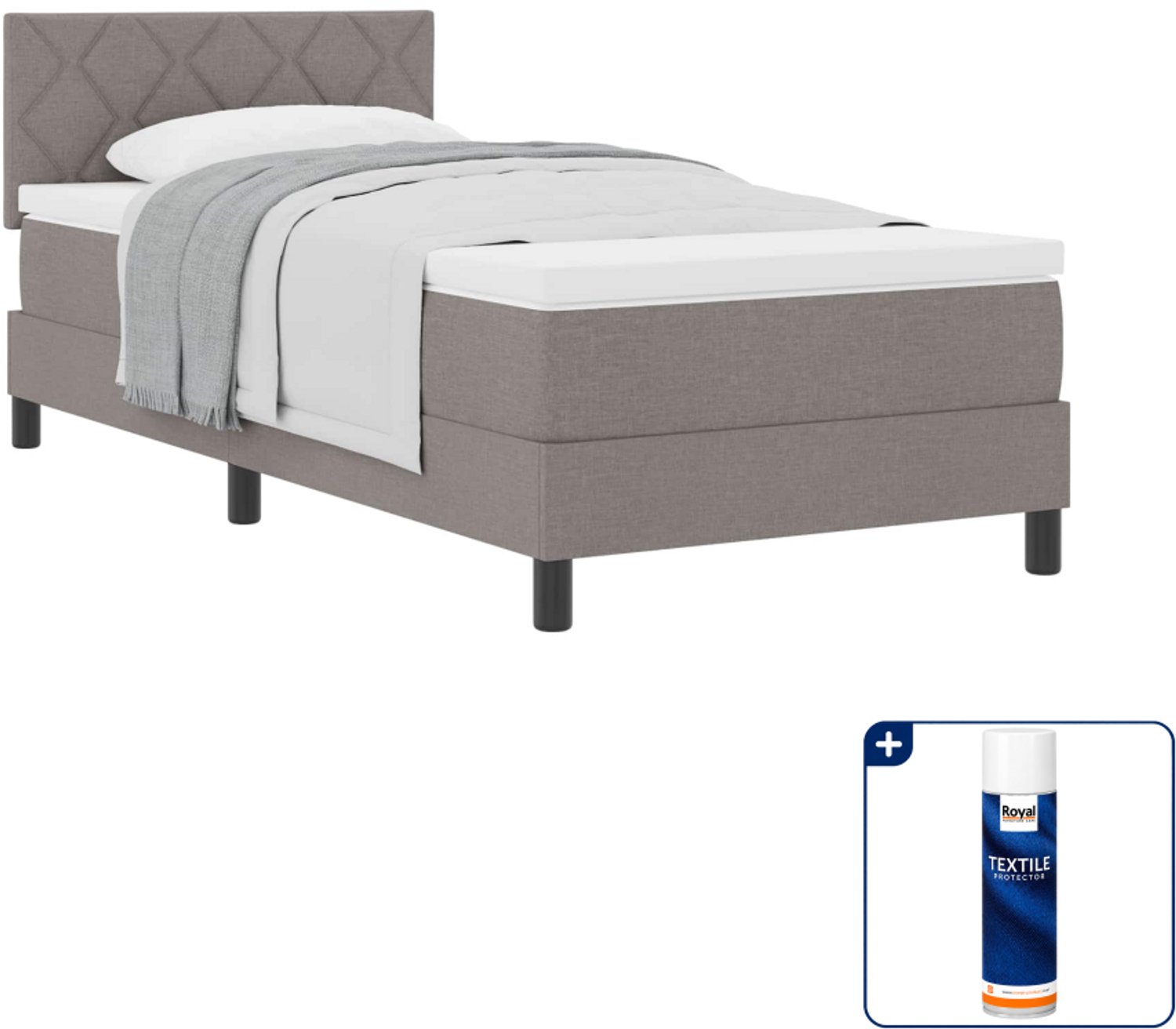 vidaXL boxspringbed - 90 x 200 cm - stof - taupe - Inclusief textielbeschermer 500 ml