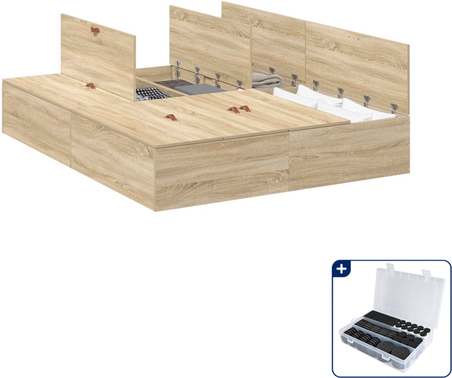 vidaXL opbergbedframe - 150 x 200 cm - bewerkt hout - sonoma eiken - Inclusief antikrasvilt 177-delig Bruin