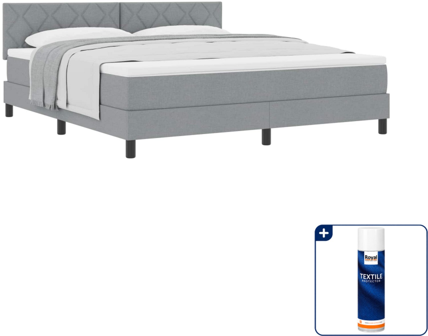 vidaXL Kingsize boxspringbed 180 x 200 cm - stof - lichtgrijs - Inclusief textielbeschermer 500 ml